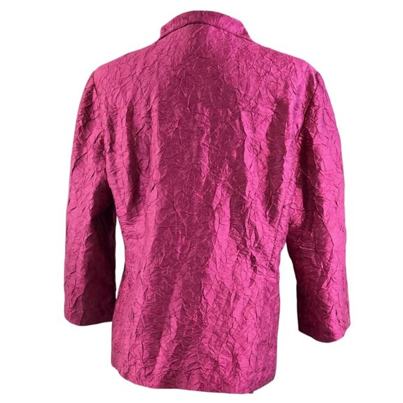 Eileen Fisher 100% Silk Dark Pink Fuschia Crinkle Texture Button-Up Jacket - Picture 2 of 8